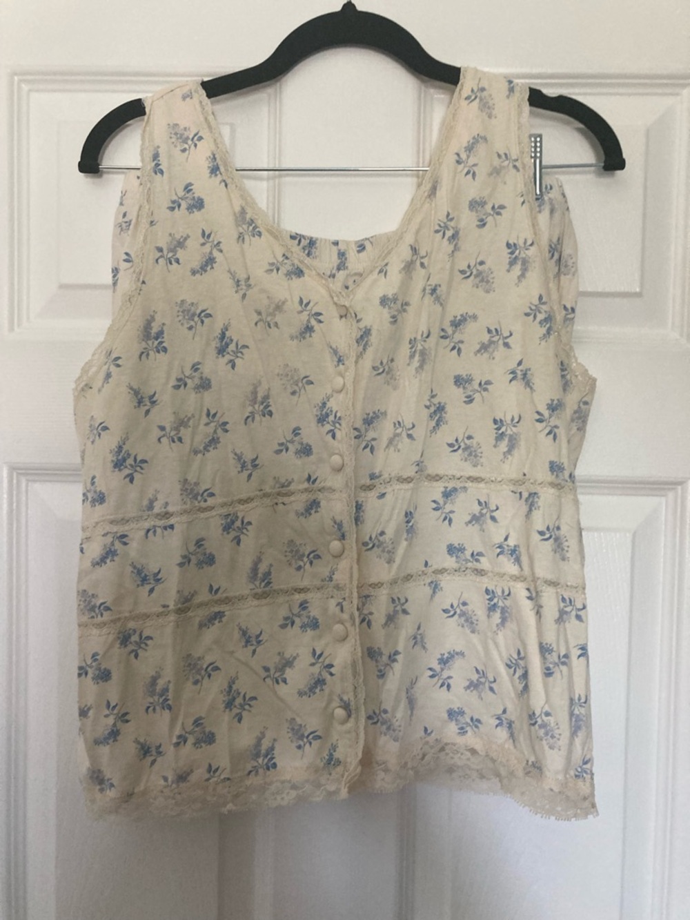 Earth Angels Cream Floral Print 2-Piece Pajama Set, Size Medium